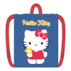 Saco azul de Hello Kitty con tirantes rojos y flor amarilla