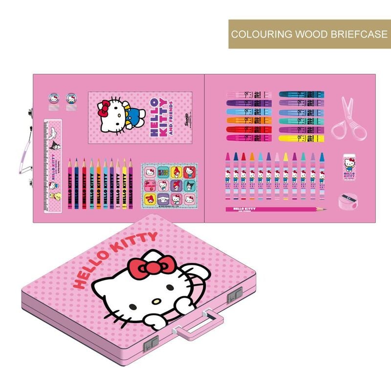 Maletín coloreable rosa de Hello Kitty con material de dibujo