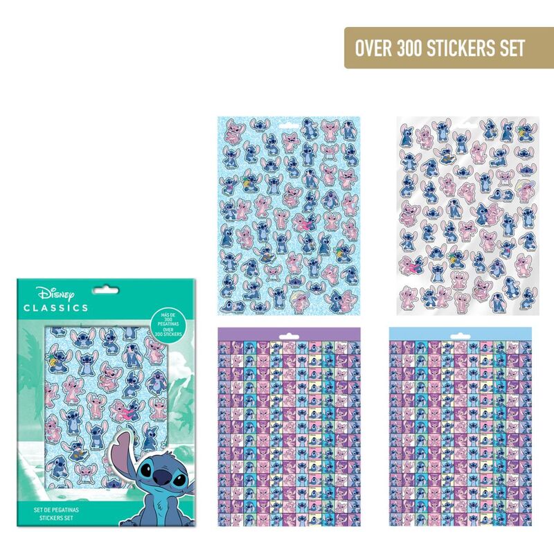 Set de más de 300 pegatinas de Stitch Disney en tonos azules y rosas