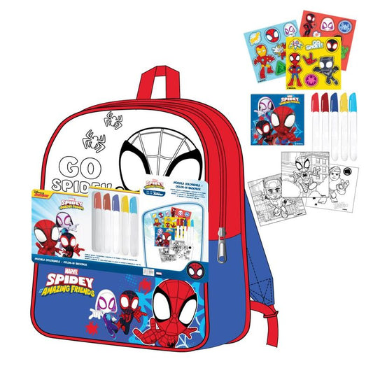 Set de mochila coloreable Spidey Amazing Friends con rotuladores y láminas