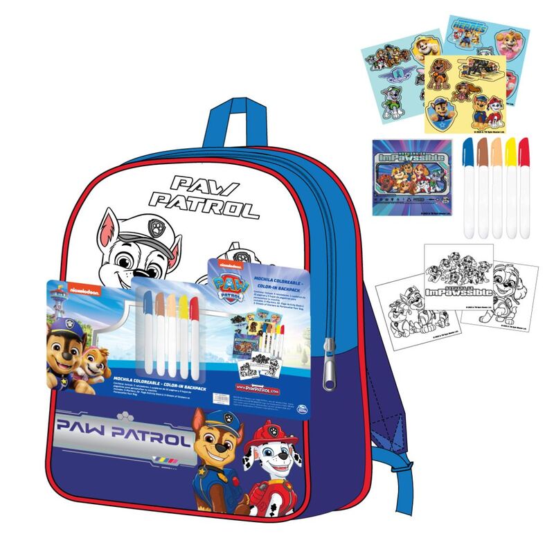 Set de mochila DIY coloreable Paw Patrol con rotuladores y láminas