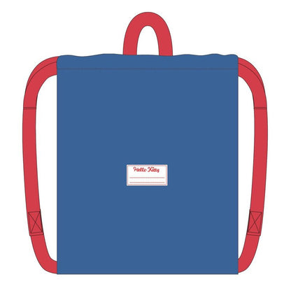 Saco azul de Hello Kitty con tirantes rojos y flor amarilla - 2