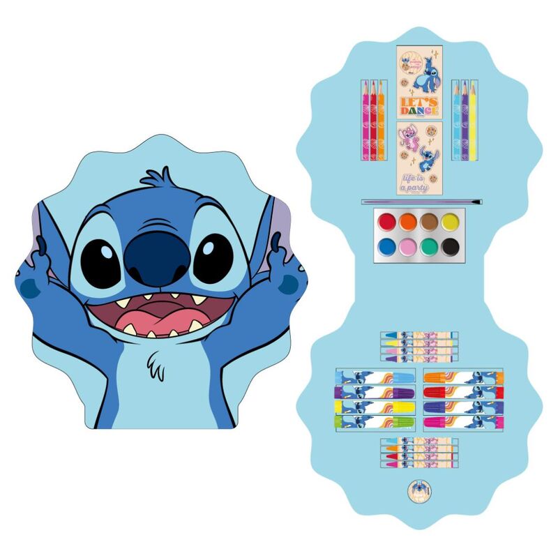 Set coloreable Stitch Disney con lápices, pinturas y pincel