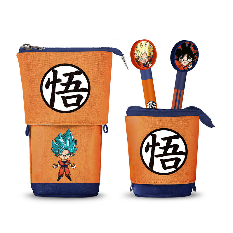 Portatodo naranja y azul de Dragon Ball Super con dos bolígrafos borrables