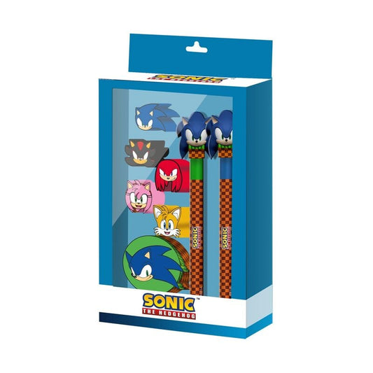Set de papelería Sonic the Hedgehog con gomas, bolígrafos y sacapuntas