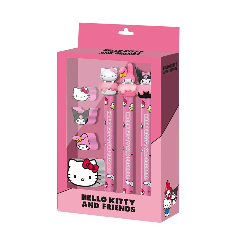 Set de papelería Hello Kitty and Friends con gomas, lápices y sacapuntas