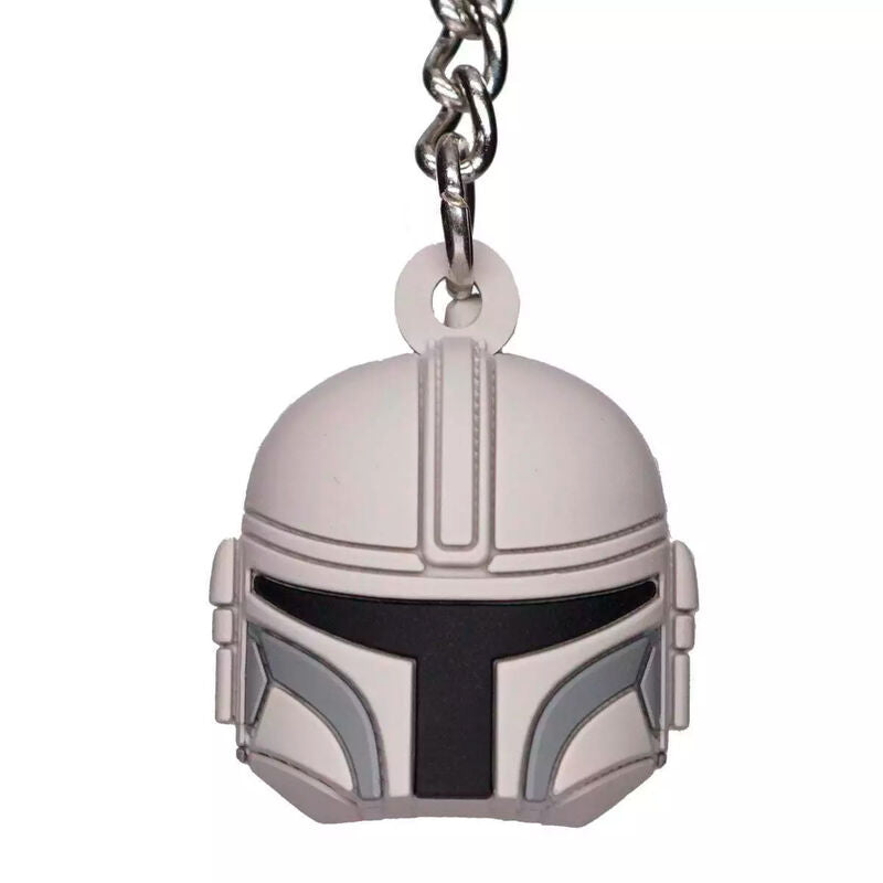 Llavero 3D del casco de The Mandalorian en tonos plateados y negros