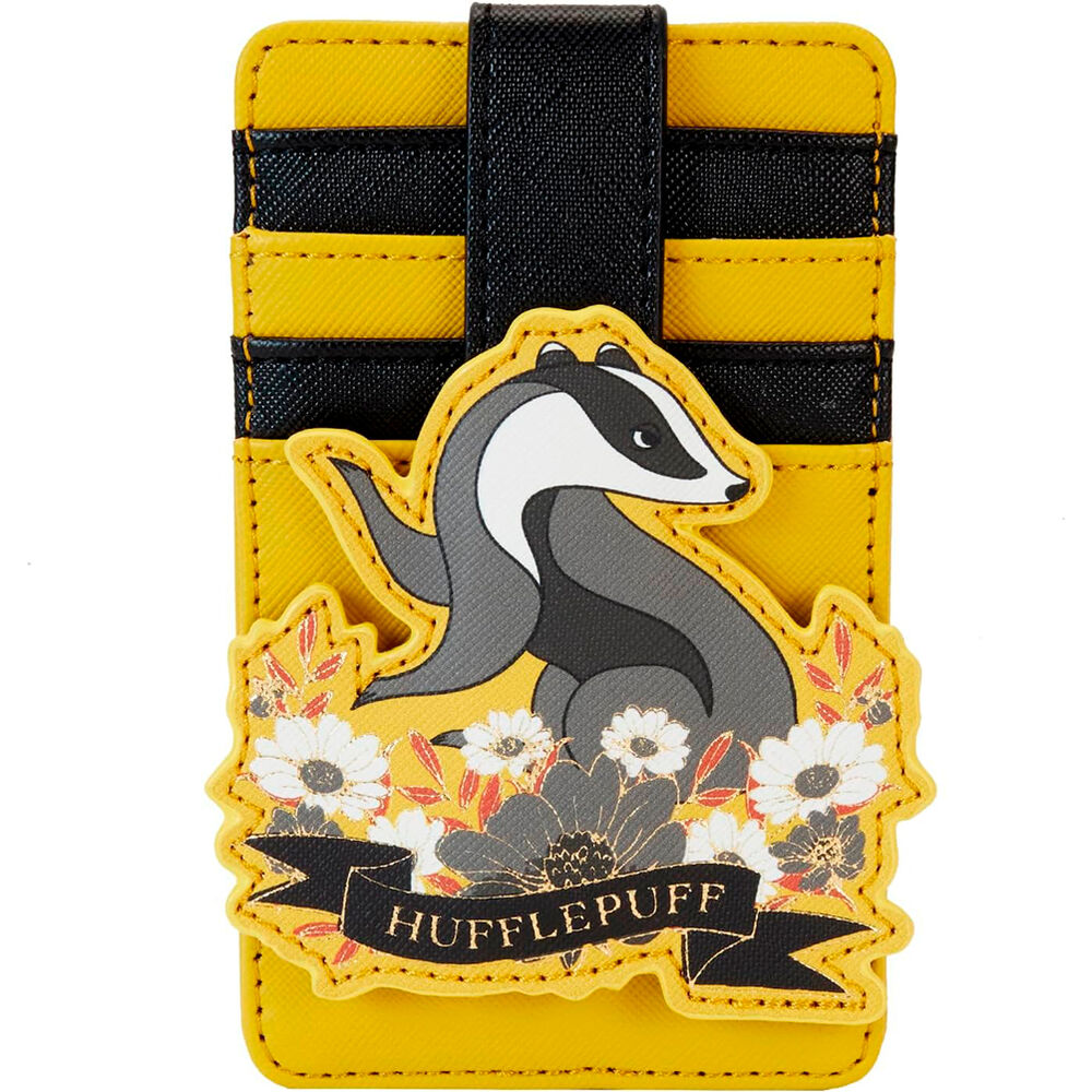 Tarjetero Hufflepuff de Harry Potter Loungefly amarillo y negro con tejón y flores