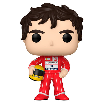 Figura Funko POP! de Ayrton Senna con mono rojo y casco de carreras