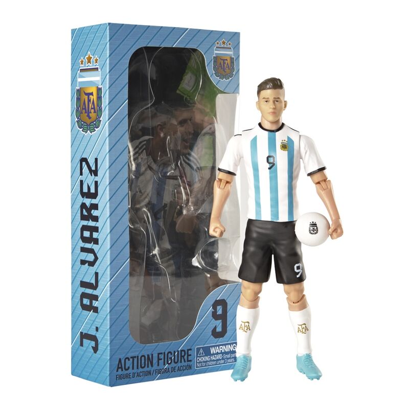 Figura articulada de Julián Álvarez con la camiseta de Argentina y un balón