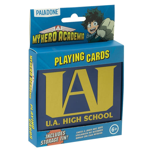 Baraja de cartas My Hero Academia U.A. High School con caja metálica