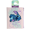 Neceser Disney Stitch rosa con estampado tropical y cremallera lila