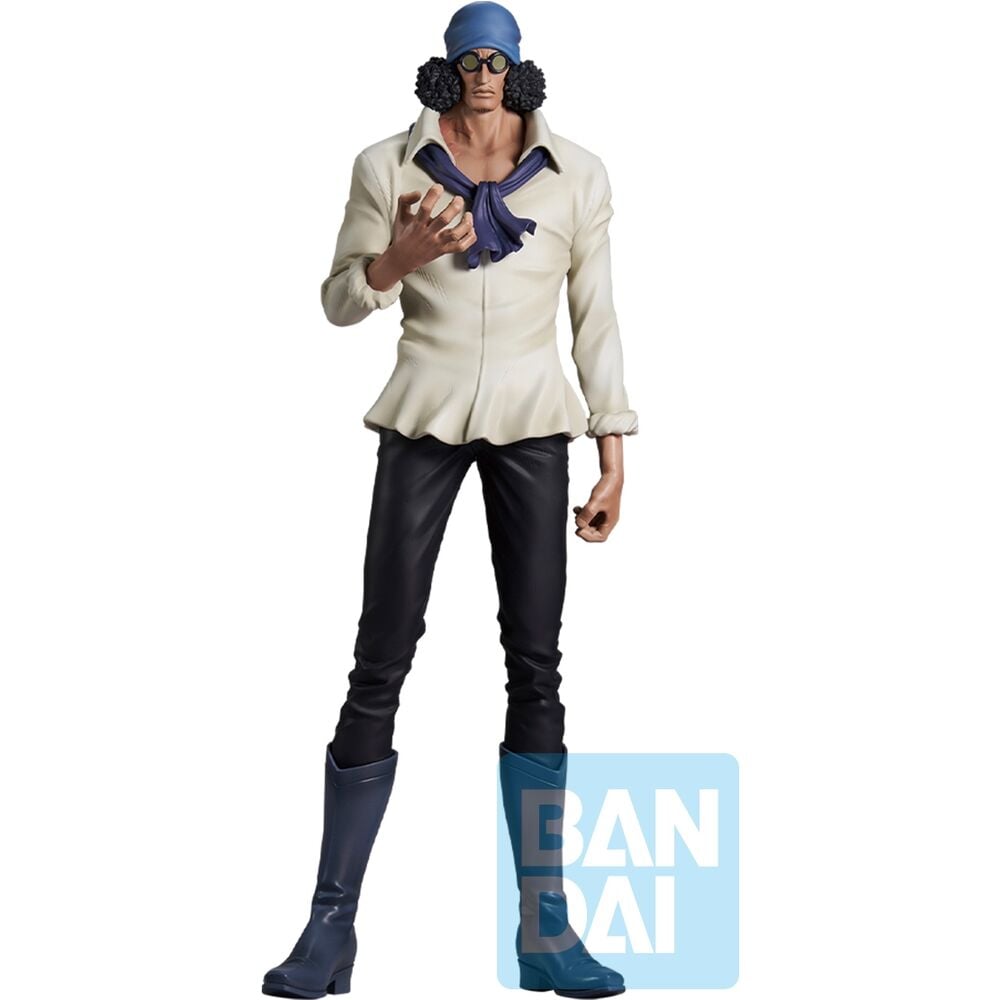 Figura Ichibansho de Kuzan de One Piece con gorra azul y pañuelo morado