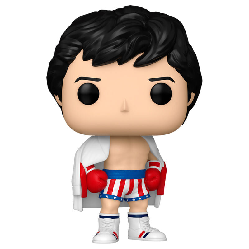 Figura Funko POP! de Rocky Balboa con guantes rojos y bata blanca