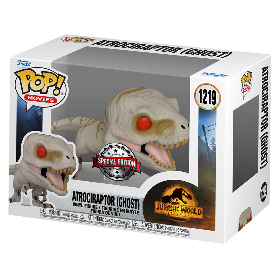 Figura FUNKO POP! Atrociraptor Ghost de Jurassic World en caja
