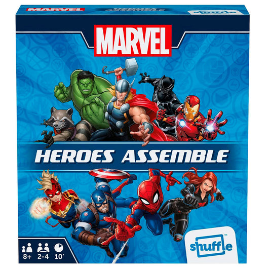 Caja del juego de mesa Marvel Avengers Heroes Assemble de Shuffle