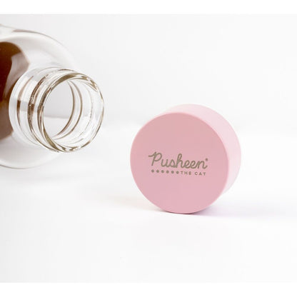 Botella de cristal Pusheen de 500 ml con funda beige y tapa rosa - 2