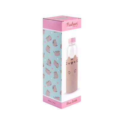 Botella de cristal Pusheen de 500 ml con funda beige y tapa rosa - 3