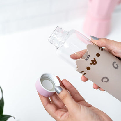 Botella de cristal Pusheen de 500 ml con funda beige y tapa rosa - 4