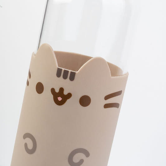 Botella de cristal Pusheen de 500 ml con funda beige y tapa rosa - 6