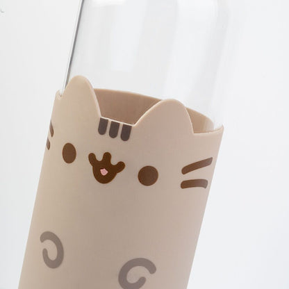 Botella de cristal Pusheen de 500 ml con funda beige y tapa rosa - 6