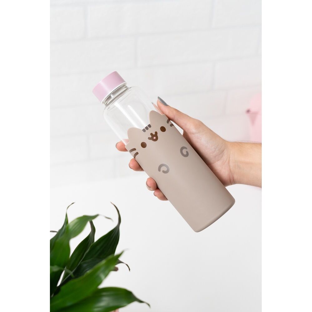 Botella de cristal Pusheen de 500 ml con funda beige y tapa rosa - 7