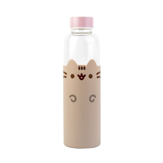 Botella de cristal Pusheen de 500 ml con funda beige y tapa rosa - 8