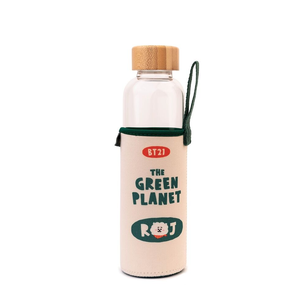 Botella de cristal BT21 RJ de 500 ml con funda ilustrada