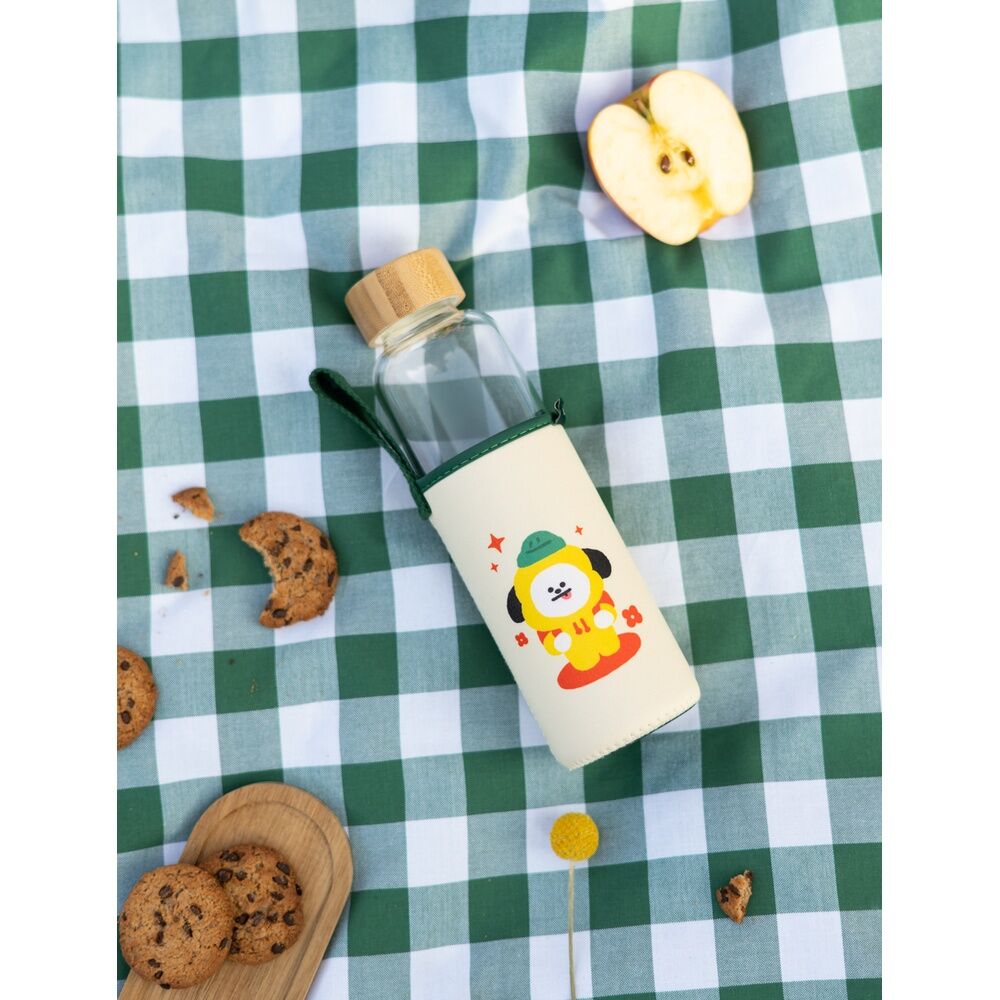 Botella de cristal Chimmy BT21 con funda ilustrada y asa - 3