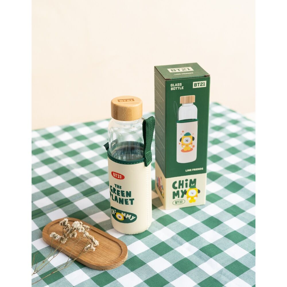 Botella de cristal Chimmy BT21 con funda ilustrada y asa - 4
