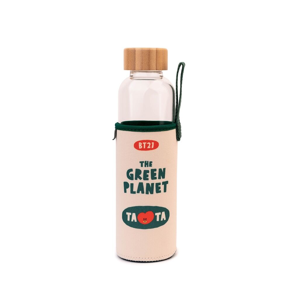 Botella de cristal Tata BT21 con funda de neopreno y tapón de bambú