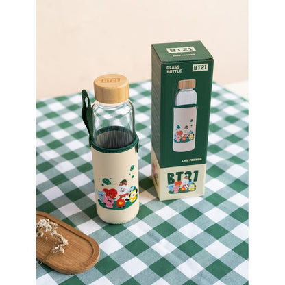 Botella de cristal BT21 de 500 ml con funda de neopreno rosa y verde - 3