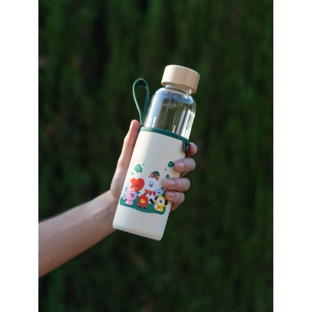 Botella de cristal BT21 de 500 ml con funda de neopreno rosa y verde - 6