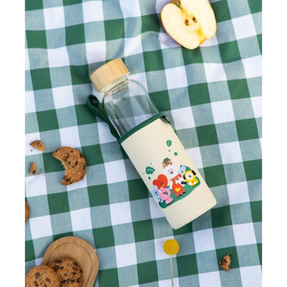 Botella de cristal BT21 de 500 ml con funda de neopreno rosa y verde - 7