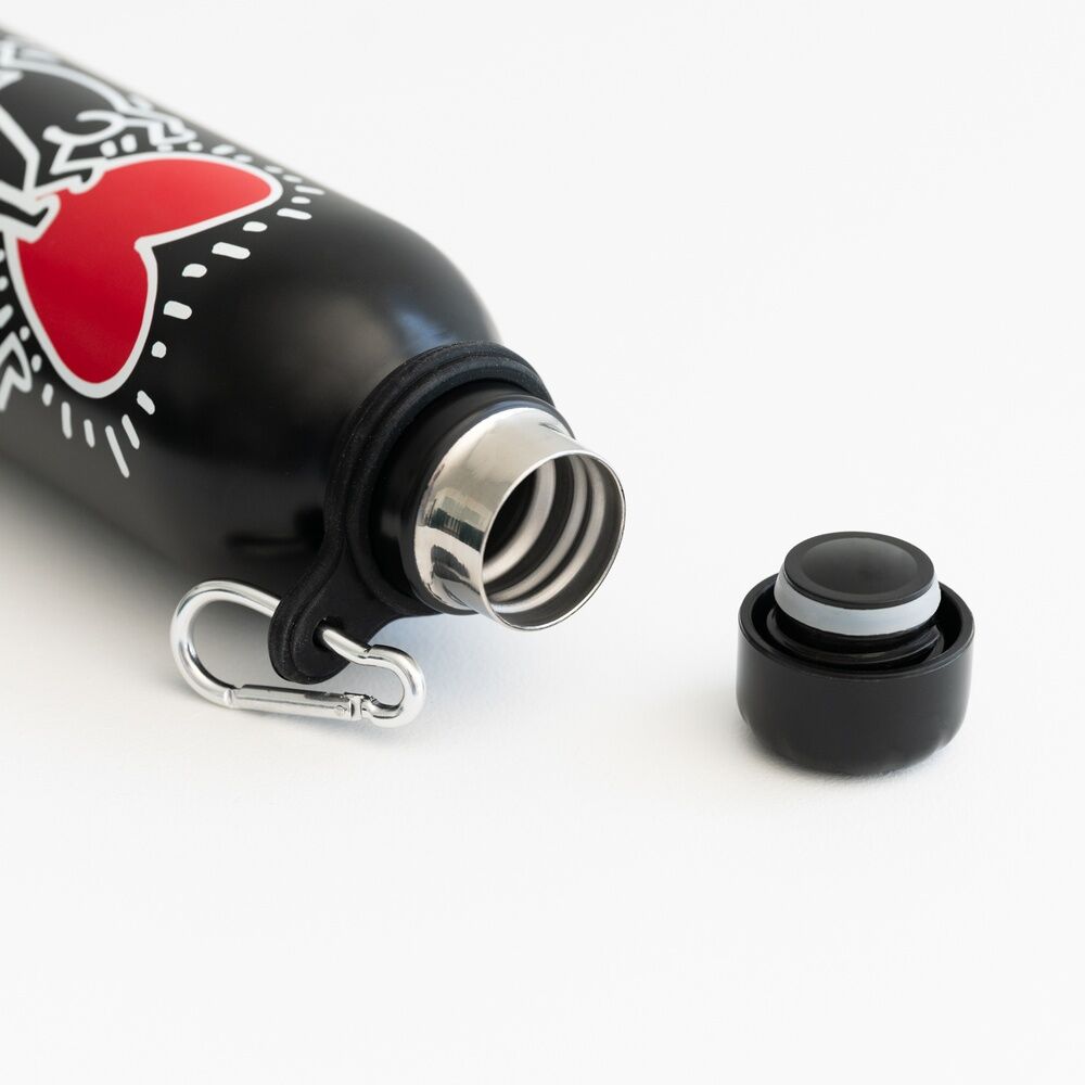 Botella negra Keith Haring de acero inoxidable con corazón rojo - 6