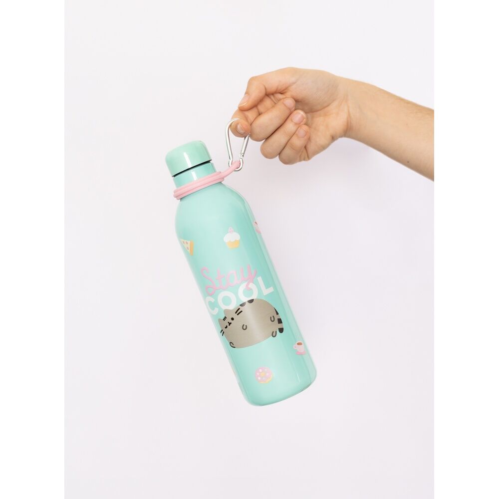 Botella Pusheen Foodie verde menta de acero inoxidable con mosquetón - 4