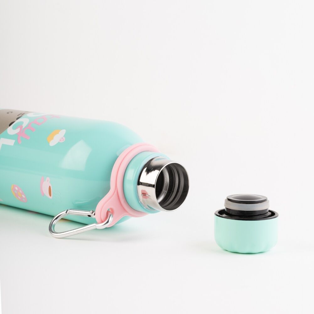 Botella Pusheen Foodie verde menta de acero inoxidable con mosquetón - 5