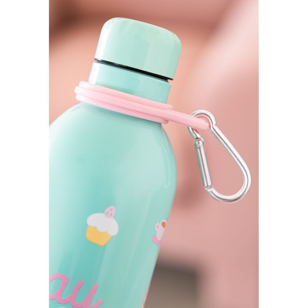 Botella Pusheen Foodie verde menta de acero inoxidable con mosquetón - 6