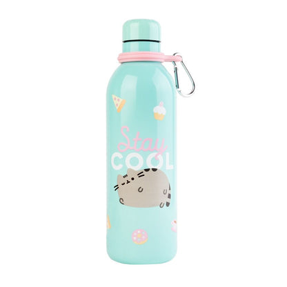 Botella Pusheen Foodie verde menta de acero inoxidable con mosquetón