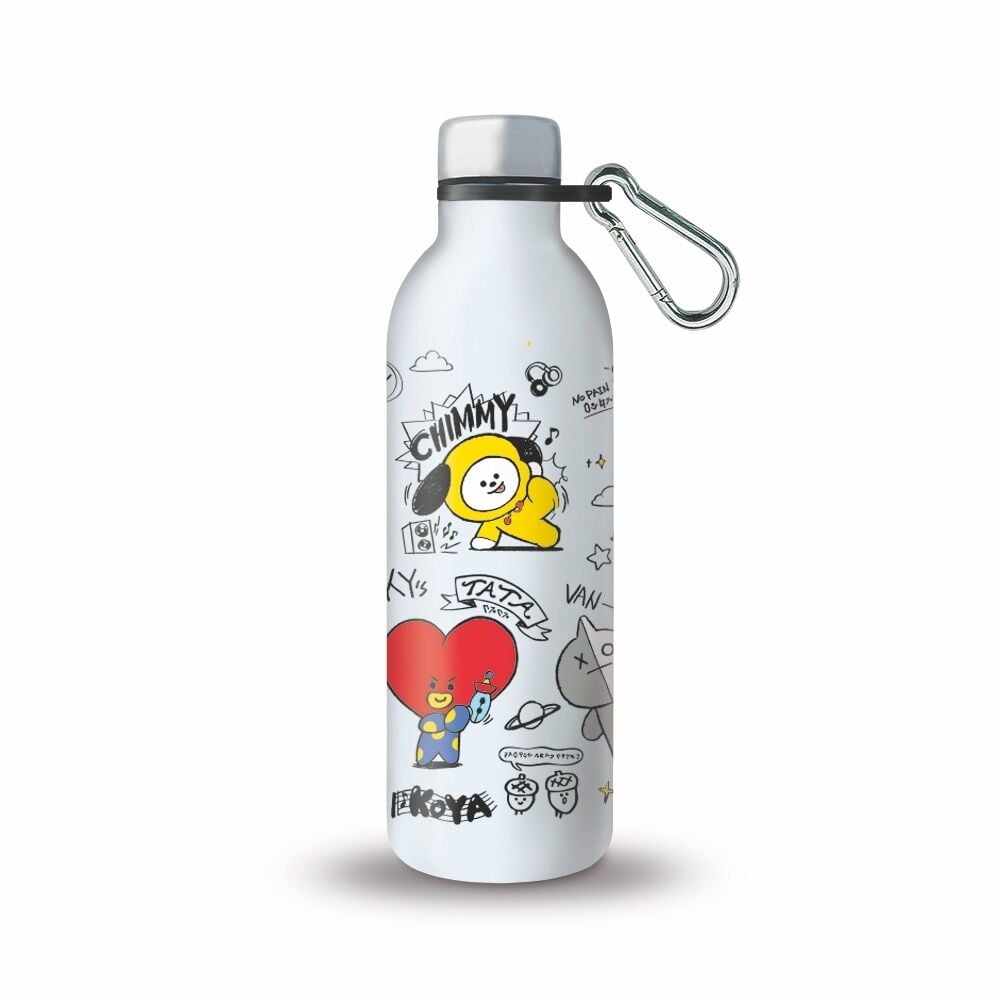 Botella BT21 blanca de acero inoxidable con diseño de Chimmy
