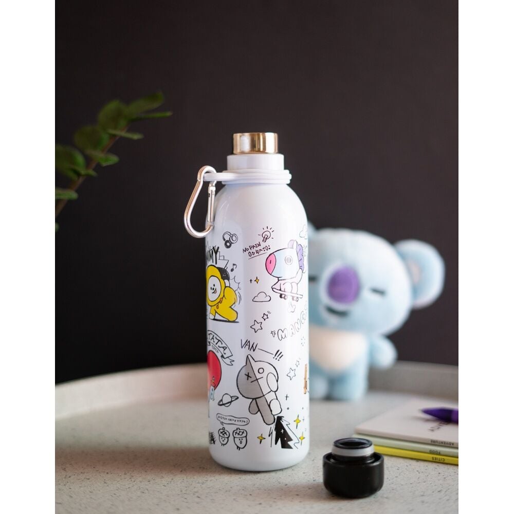 Botella BT21 blanca de acero inoxidable con diseño de Chimmy - 7