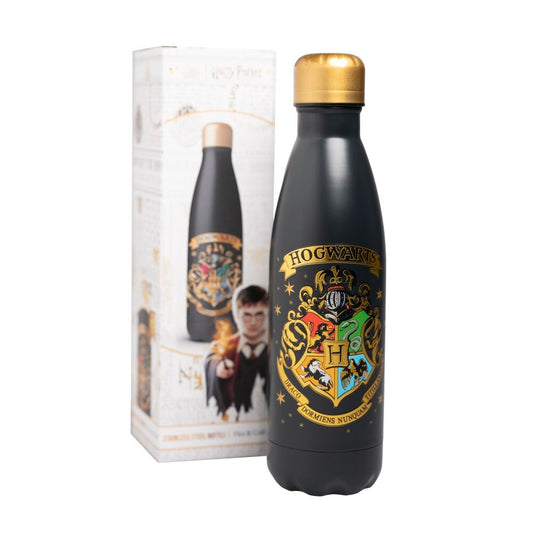 Botella negra Hogwarts de Harry Potter con escudo dorado - 2