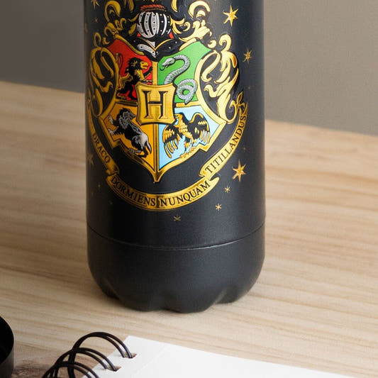 Botella negra Hogwarts de Harry Potter con escudo dorado - 3