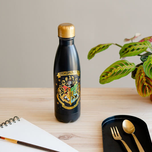 Botella negra Hogwarts de Harry Potter con escudo dorado - 5