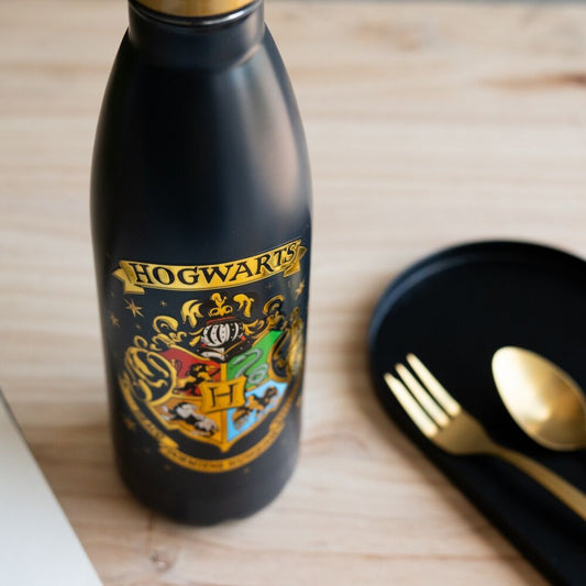 Botella negra Hogwarts de Harry Potter con escudo dorado - 6