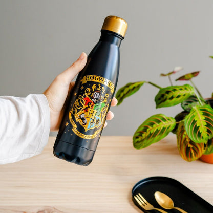 Botella negra Hogwarts de Harry Potter con escudo dorado - 7