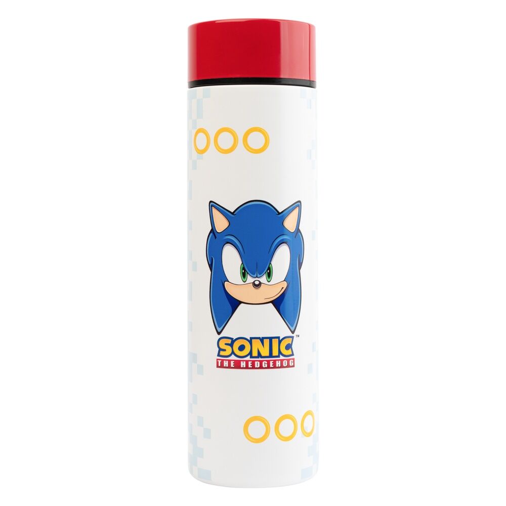 Botella de acero inoxidable Sonic the Hedgehog de 420 ml, blanca con tapa roja - 2