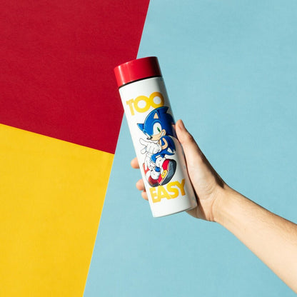 Botella de acero inoxidable Sonic the Hedgehog de 420 ml, blanca con tapa roja - 3