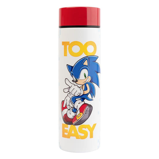 Botella de acero inoxidable Sonic the Hedgehog de 420 ml, blanca con tapa roja
