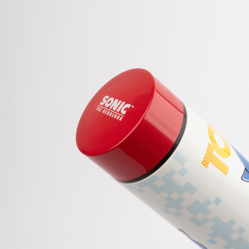 Botella de acero inoxidable Sonic the Hedgehog de 420 ml, blanca con tapa roja - 5